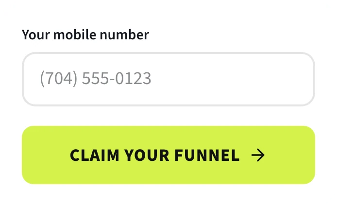 The claim form from the Tallgrass demo: one field for the owner's mobile number, then Claim your funnel.