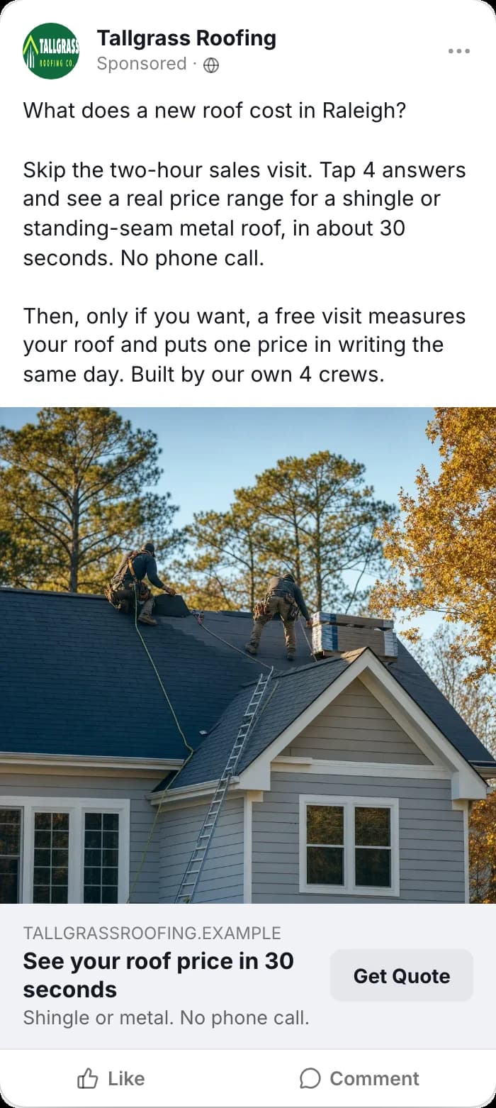 The ad: a Facebook and Instagram feed ad that sends people to the price check.